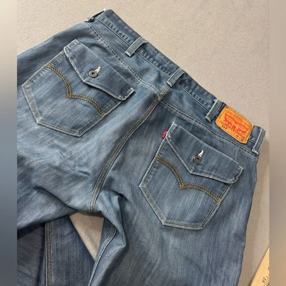Levi’s 514 38X 32 Slim Straight Men’s Jeans Unique Pocket & Multi Color Stitch